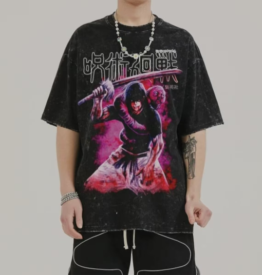 Tojii Vintage style mineral Washed Oversized T-Shirt | Unisex Heavy Cotton t-Shirt | Retro Anime Tee | Fushiguro Vintage Graphic Tee