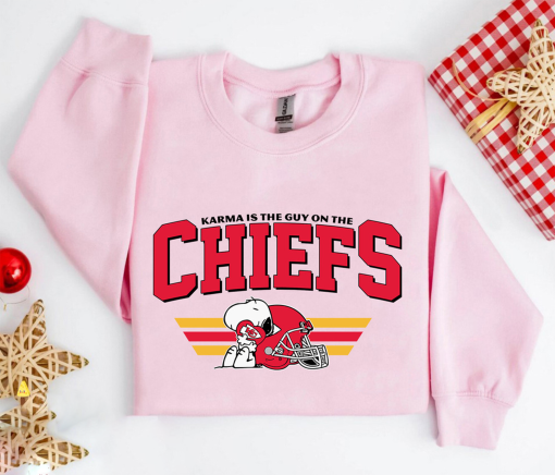 Retro Taylor Swift Travis Kelce Snoopy Karma Is The Guy On The Chiefs Sweatshirt, Karma Taylor Swift Sweatshirt