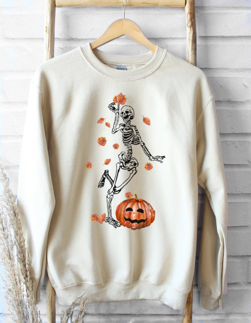 Fall Sweatshirt, Halloween Sweatshirt, Skeleton Sweatshirt, Fall Sweatshirt For Women, Pumpkin Tshirt, Plus Size Clothing, Comfortable Top