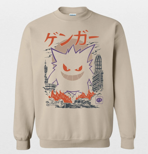 Gengar SWEATSHIRTS | Dark Ghost Kaiju Japanese Style SWEATSHIRTS | Japanese Anime Movie Film Nerd Gaming Novelty Funny Unisex Sweatshirts