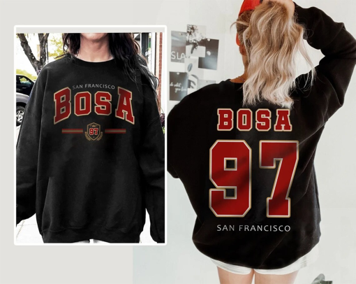 2 Side Nick Bosa Shirt, San Francisco Football Sweatshirt, Bosa 97 SF Football Sweatshirt