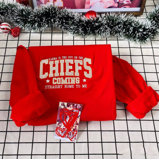 Karma Is The Guy On The Chiefs Taylor Swift Embroidered Sweatshirt , Travis Kelce Kansas City Chiefs Embroidered Sweatshirt