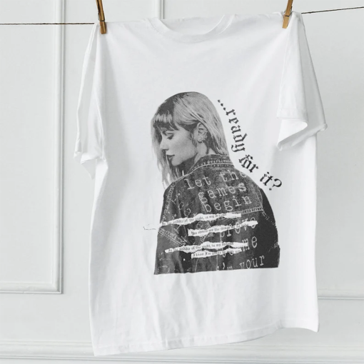 Taylor Reputation White Tshirt, How to Style Graphic Tees Merch, Unisex Chic Outfits, Swiftie Eras Tour Outfit Inspo – not Official Merch