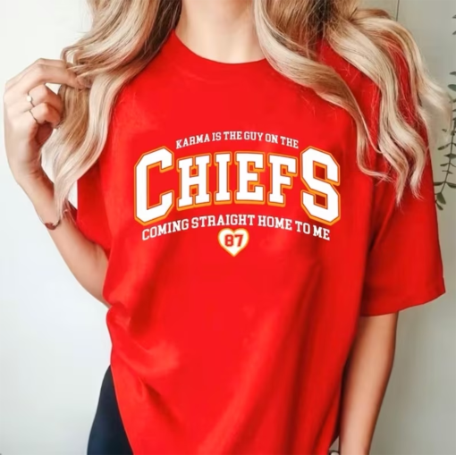 Karma Is The Guy On The Chiefs Soft Tee, Vintage KC Chiefs Era Football Sweatshirt, Red Travis Kelce Kansas City, Taylor Fan Gift T-Shirt