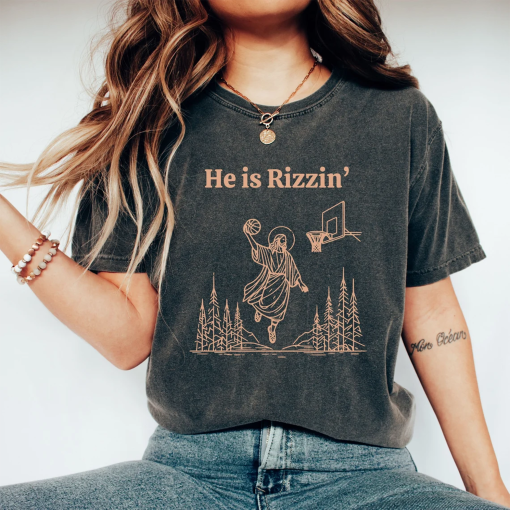 He is Risen Funny Easter Shirt of Jesus Playing Basketball, Retro Y2K Christian Faith Religious Graphic Tee, Weirdcore Clothing That Go Hard