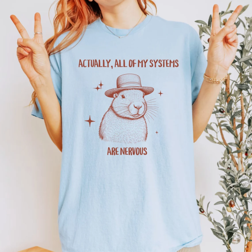 Actually All of My Systems Are Nervous, Funny Capybara Anxiety Mental Health Shirt, ADHD, BPD Graphic Tee, Weirdcore Shirts that Go Hard