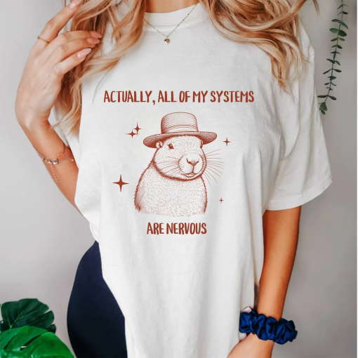 Actually All of My Systems Are Nervous, Funny Capybara Anxiety Mental Health Shirt, ADHD, BPD Graphic Tee, Weirdcore Shirts that Go Hard