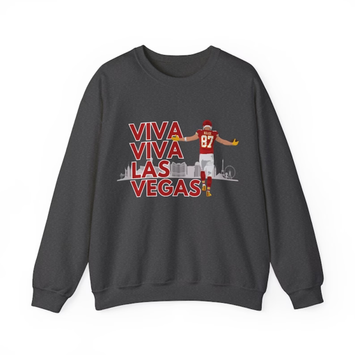 Travis Kelce, Viva Viva Las Vegas, Sweat Shirt, KC football, Tee, 2024 LVIII, Unisex Heavy Blend™ Crewneck Sweatshirt