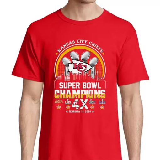 Kansas City Chiefs Super Bowl Champions 4x T-shirt, Kansas City Champions Shirt, Kansas City Football Sweatshirt