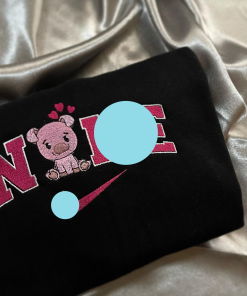 Embroidered Pig Hoodie, Cute Piggy Pullover, Gift…