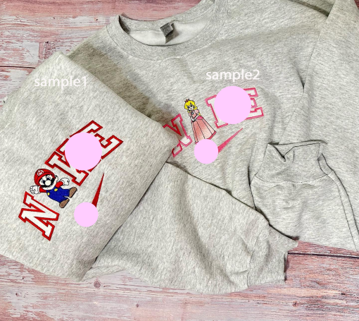 Custom mario and Peach Old School Retro video game Nintendo, super mario, mario wold it me mario, old school game Embroidered Crewneck 80s and 90s,