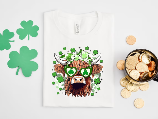 St Patrick’s Day Highland Cow Shirt, St Patricks Day Cow Sweatshirt, One Lucky Heifer Lucky Cow Shirt, Cow Lover Gift, Shamrock Cow Shirt