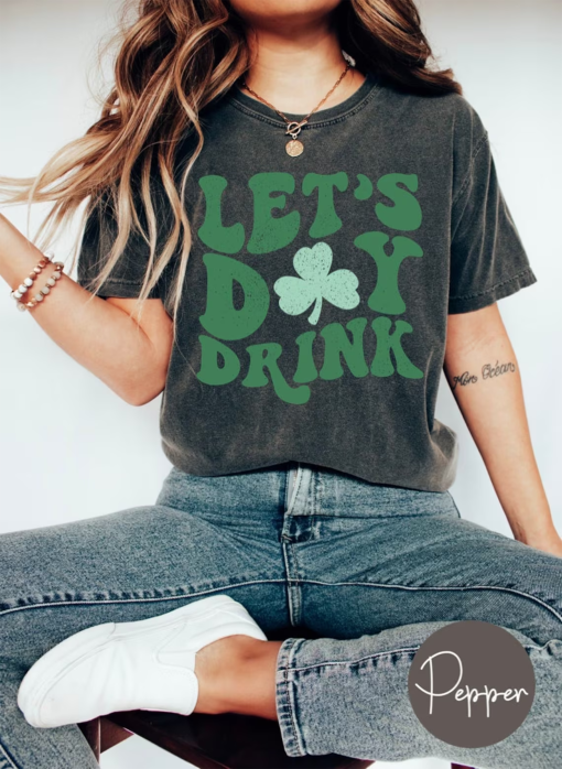 Retro St Patty’s Day Comfort Colors Shirt, Lets Day Drink Shirt, Vintage St Patricks Day Shirt, Day Drinking Shirt, Women’s Lucky Tee Shirt