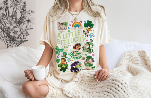 A Little Bit Lucky St. Patrick’s Day Vintage Collage 1950’s Style Art Super Comfort Heavyweight Premium Tees | Unisex Sizing