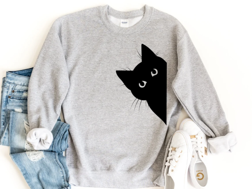 Black Cat Sweatshirt, Cat Lover Sweatshirt, Cat Lover Gift, Cats Hiding Sweater, Gift For Cat Lover