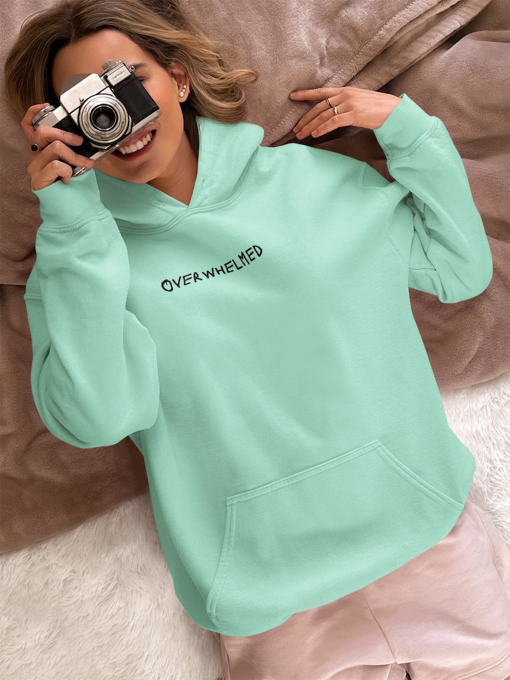 Overwhelmed Weighted Hoodie, Embroidered, Affirmation, Anxiety, Birthday Gift, Friend Gift, Inspirational, Mental Health, Unique Gift