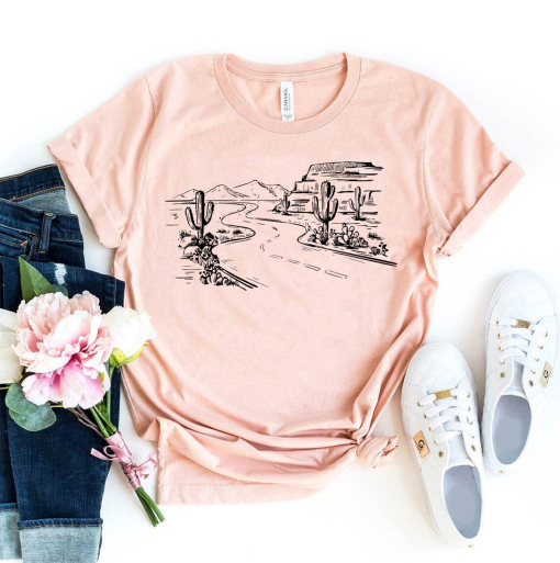 Desert View T-shirt, Summer Shirt, Arizona Desert Top, Mountain Gift, Botanical Tee, Cactus Shirts, Nature Travel Top, Hiking Tee, Women Top