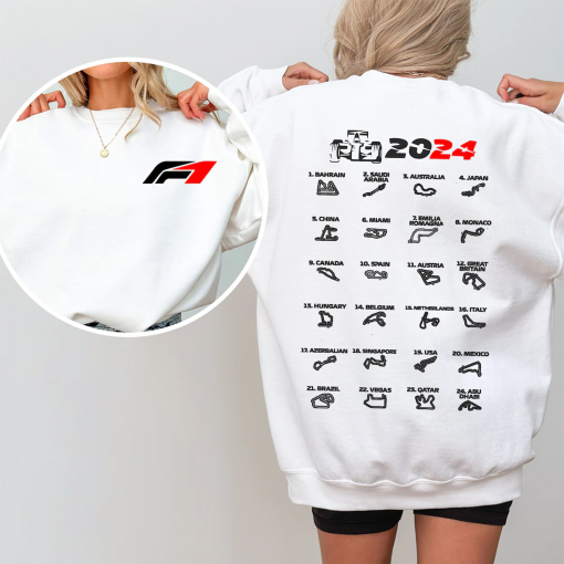 Formula 1 2024 Calendar Shirt, Hoodie, Sweatshirt F1 Circuit Tracks, Formula 1 Sweatshirt, Racing Team, F1 Racing T-shirt.