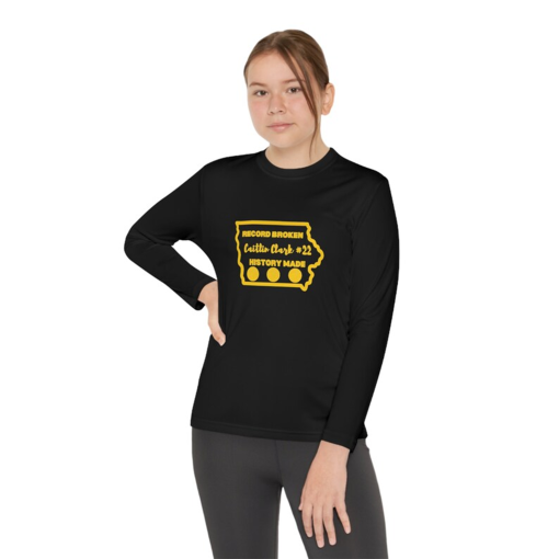 Caitlin Clark Iowa Hawkeyes Big 10 #22 NCAA Women’s Basketball Record Breaker Youth Long Sleeve Competitor Tee