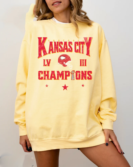 Vintage Style Kansas City Football Comfort Colors Crewneck Sweatshirt,Kansas City Football Sweatshirt,Super Champions, Bowl Championship