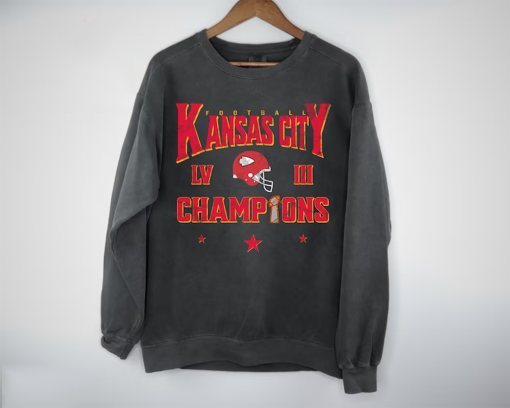 Vintage Style Kansas City Football Comfort Colors Crewneck Sweatshirt,Kansas City Football Sweatshirt,Super Champions, Bowl Championship