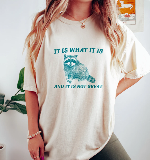 It Is What It Is And It Is Not Great – Vintage Drawing T Shirt, Raccoon Meme T Shirt, Funny Trash Panda T Shirt, Unisex Tee