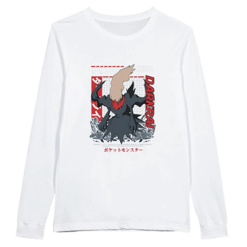 Unisex Premium Longsleeve Anime T-shirt with retro graphics of Darkrai Pocket Monsters, gift idea for him and her