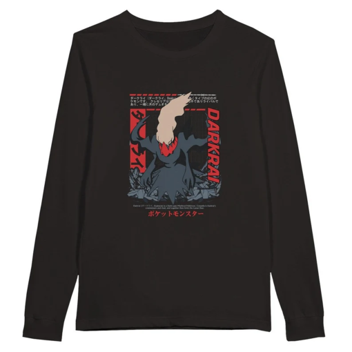 Unisex Premium Longsleeve Anime T-shirt with retro graphics of Darkrai Pocket Monsters, gift idea for him and her