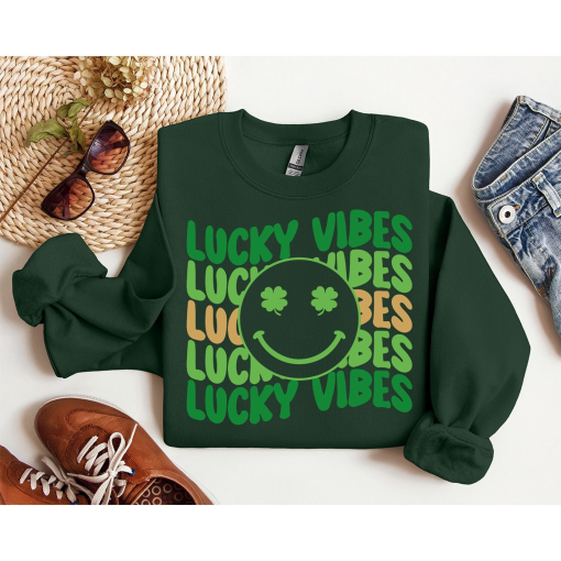 Lucky Vibes With Smile Face Funny Saint Patrick’s Day Unique Sweatshirt