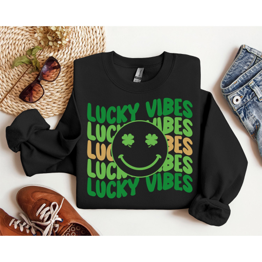 Lucky Vibes With Smile Face Funny Saint Patrick’s Day Unique Sweatshirt