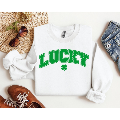 lucky vibes with cute shamrock funny saint patrick’s day unique sweatshirt