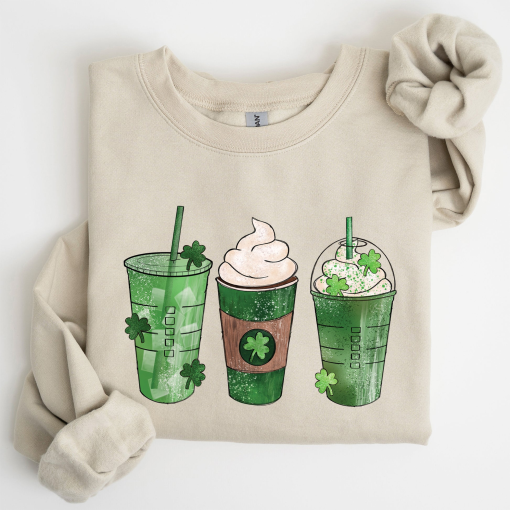 Iced Coffees, Shamrocks, St Patrick’s Day Sweatshirt