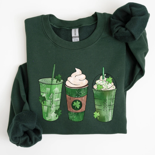 Iced Coffees, Shamrocks, St Patrick’s Day Sweatshirt