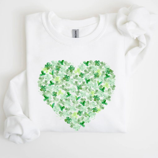 Watercolor Shamrocks, Heart, St Patrick’s Day Sweatshirt