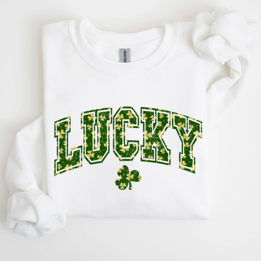 Lucky, Glitter Shamrock, Vintage St Patrick’s Day Sweatshirt