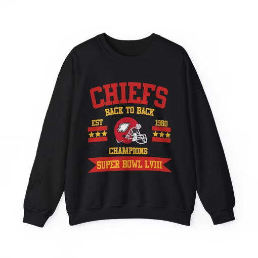 KC Back to Back Champions LVIII Sweatshirt | Distressed Kansas City Football Crewneck | Black Chief Sweatshirt | Super Sunday Crewneck