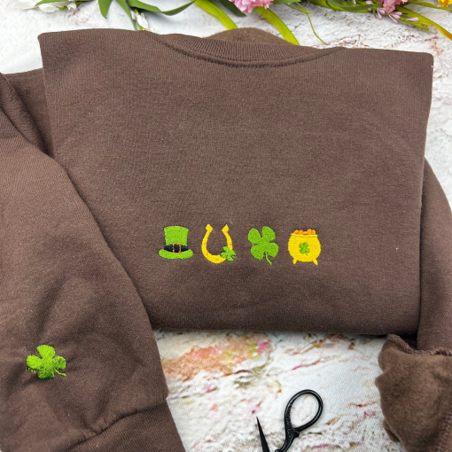 Embroidered St. Patricks Day Cute Lucky Doodle Sweatshirt Lovely Unique Gift