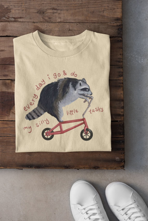 Raccoon On Bicycle T-Shirt, Retro Cartoon Hoodie, Weird Sweatshirt, Meme Shirt, Trash Raccoon Shirt, Gift for women, Funny Quote Clothes