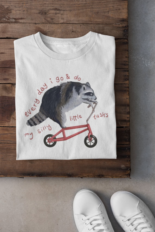 Raccoon On Bicycle T-Shirt, Retro Cartoon Hoodie, Weird Sweatshirt, Meme Shirt, Trash Raccoon Shirt, Gift for women, Funny Quote Clothes