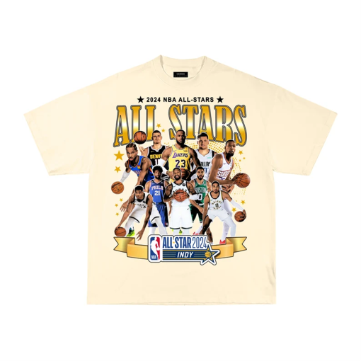 Indianapolis 2024 All Star Weekend NBA Streetwear T-Shirt with LeBron James and Giannis Antetokounmpo (Double Sided)