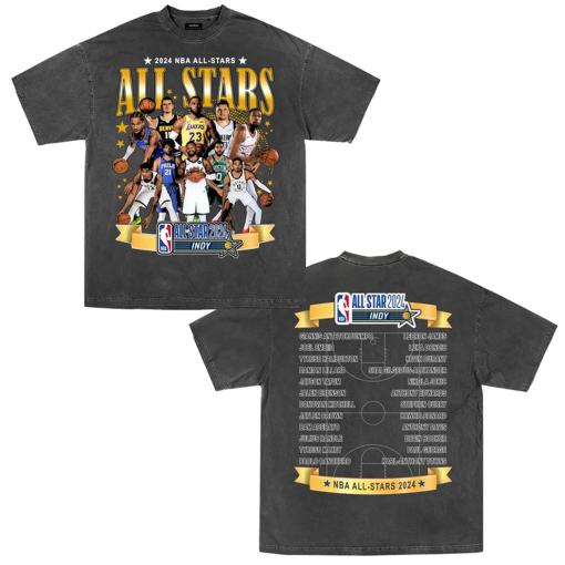 Indianapolis 2024 All Star Weekend NBA Streetwear T-Shirt with LeBron James and Giannis Antetokounmpo (Double Sided)