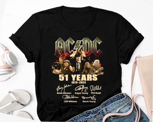 Graphic 51 Years AC/DC 1973-2024 Shirt, Tour 2024 Shirt, Signature ACDC Rock Band Shirt Fan Gifts, Ac/dc Band Tour 2024 Shirt, Ac/dc Shirt