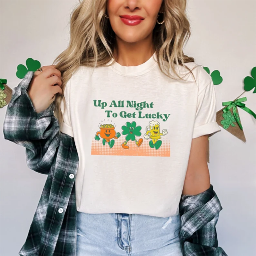 Comfort Colors® St Patrick’s Day T-Shirt, Up All Night To Get Lucky Shirt, St Paddys TShirt, Lucky Distressed Tee, Retro Tee for Bar Crawl