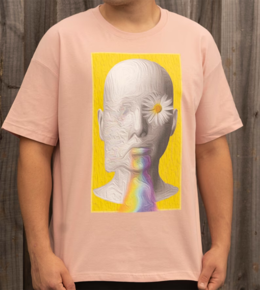 Pink T-shirt with abstract art