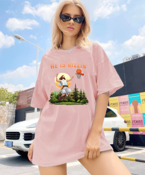 He is Risen Funny Easter Shirt of Jesus Playing Basketball, Retro Y2K Christian Faith Religious Graphic Tee, Weirdcore Clothing That Go Hard