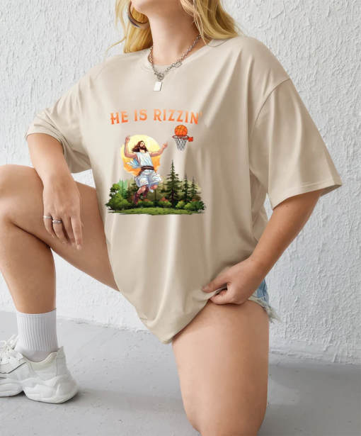 He is Risen Funny Easter Shirt of Jesus Playing Basketball, Retro Y2K Christian Faith Religious Graphic Tee, Weirdcore Clothing That Go Hard