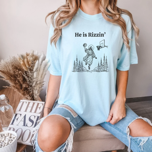 He is Risen Funny Easter Shirt of Jesus Playing Basketball, Retro Y2K Christian Faith Religious Graphic Tee, Weirdcore Clothing That Go Hard