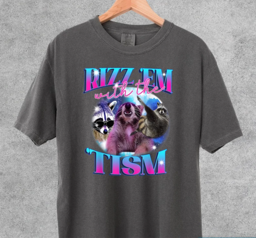 Rizz Em With The Tism Funny Shirt, Vintage Raccoon Bootleg Shirt, Autism Awareness, Raccoon Meme Tee, Comfort Colors Shirt