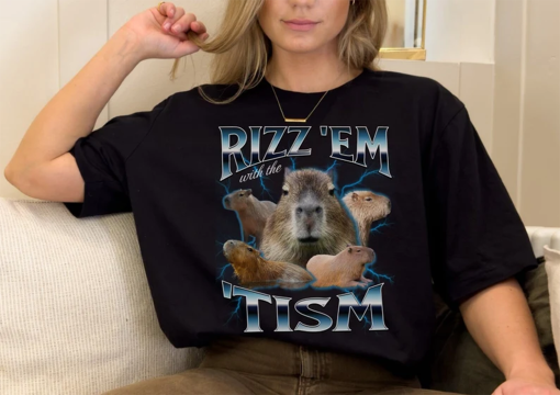 Rizz Em With The Tism Retro Shirt, bootleg shirt, Funny Capybara Graphic Shirt, Autism Awareness Hoodie, Capybara Shirt, weirdcore shirt