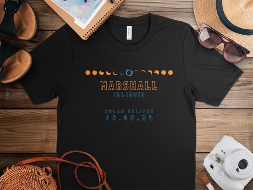 Marshall Illinois Solar Eclipse T-Shirt, April 2024 Event Tee, Astronomy Enthusiasts, Celestial Event Souvenir, Unisex Shirt Design